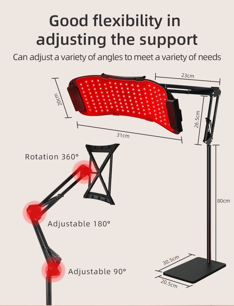 630nm and 850nm red light therapy belt with 5 color modes on adjustable stand