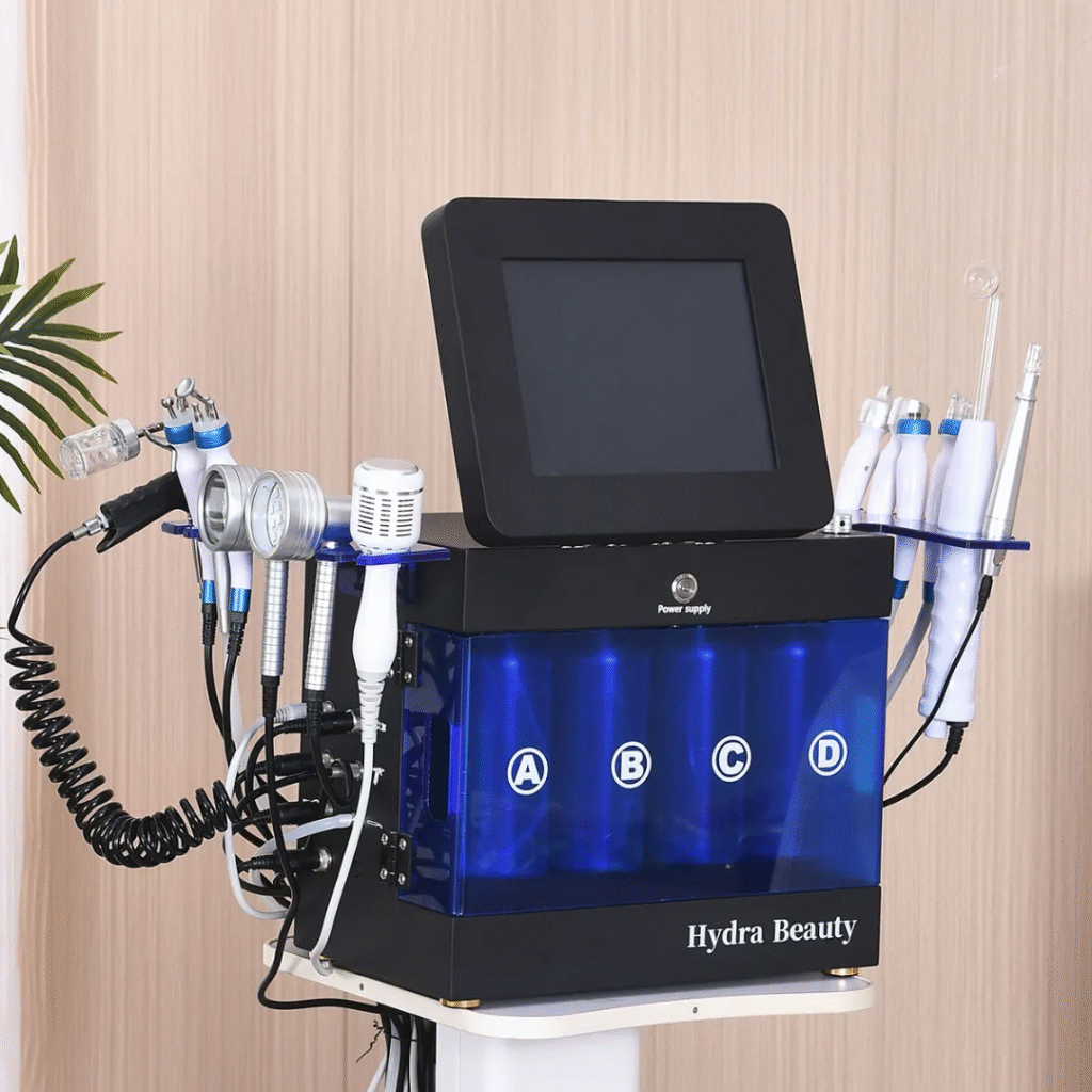 Portable hydro dermabrasion beauty device for deep cleansing, exfoliation, and hydration treatments.