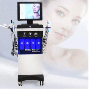 Hydro dermabrasion facial machine with serum bottles and multifunction treatment handles
