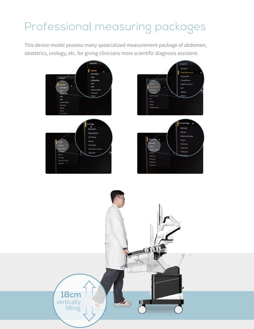 Trolley Color Ultrasonic Diagnostic Apparatus with connected multi-function probes