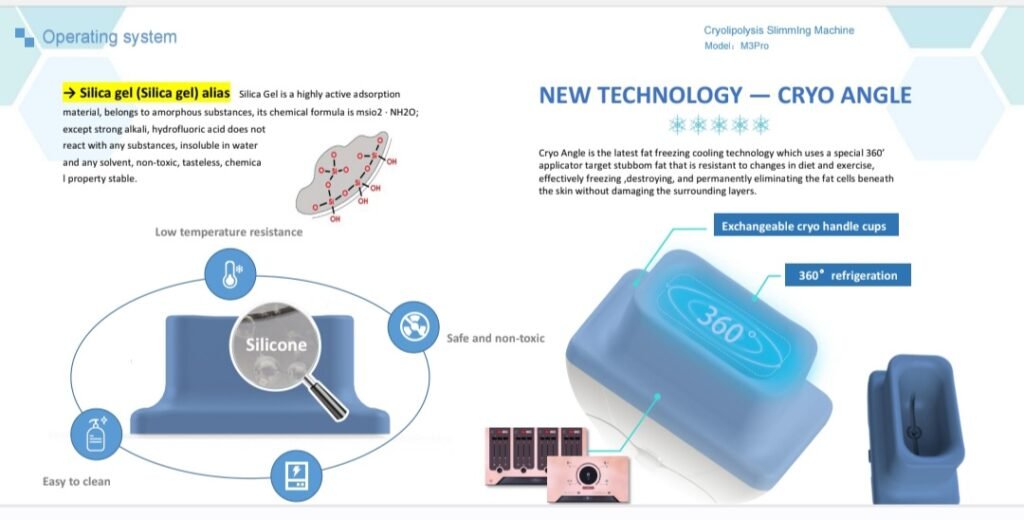Close-up of M3Pro cryolipolysis handle showcasing 360° cooling technology.