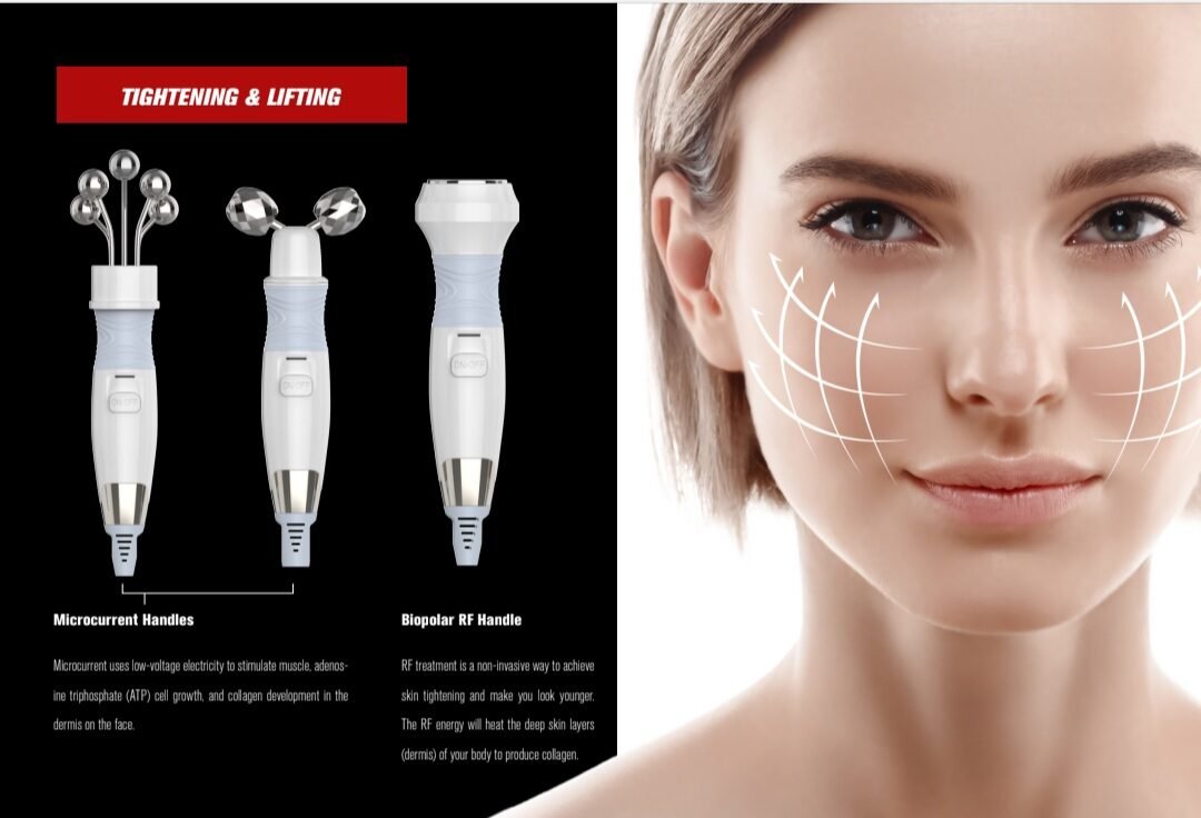 Microcurrent face lifting hydrafacial machine for non-invasive facial toning and lifting