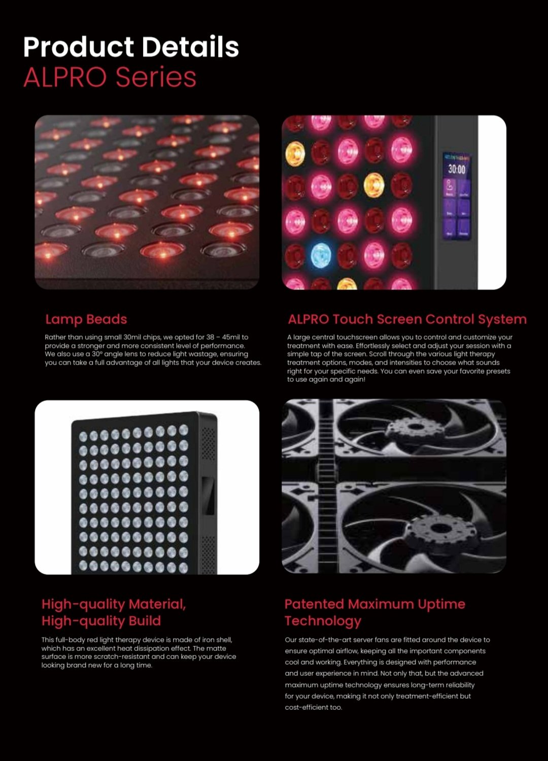 LED red light therapy panel close up high power bulbs