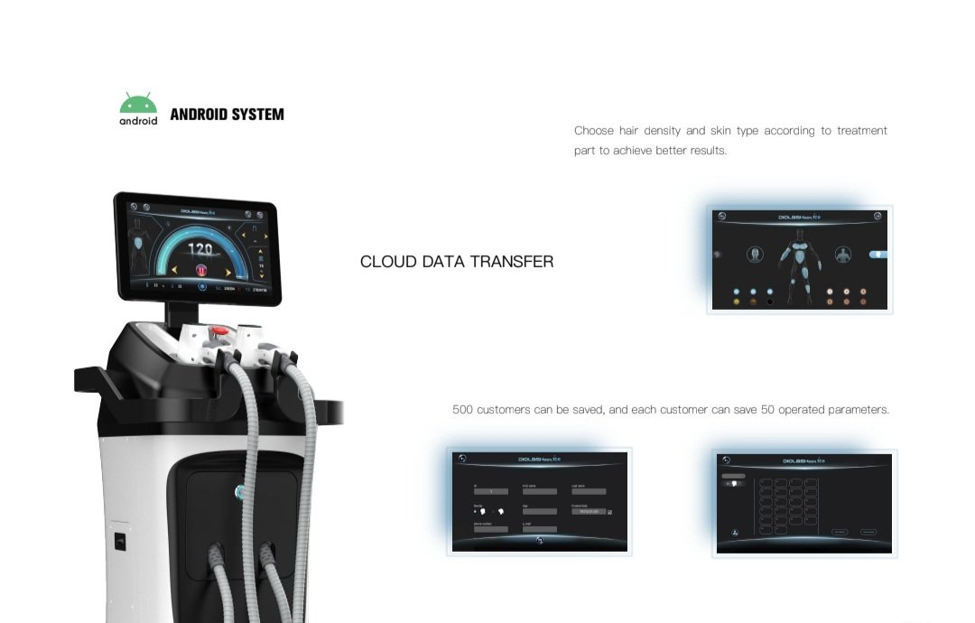 Dual handle diode laser hair removal machine with android touchscreen system