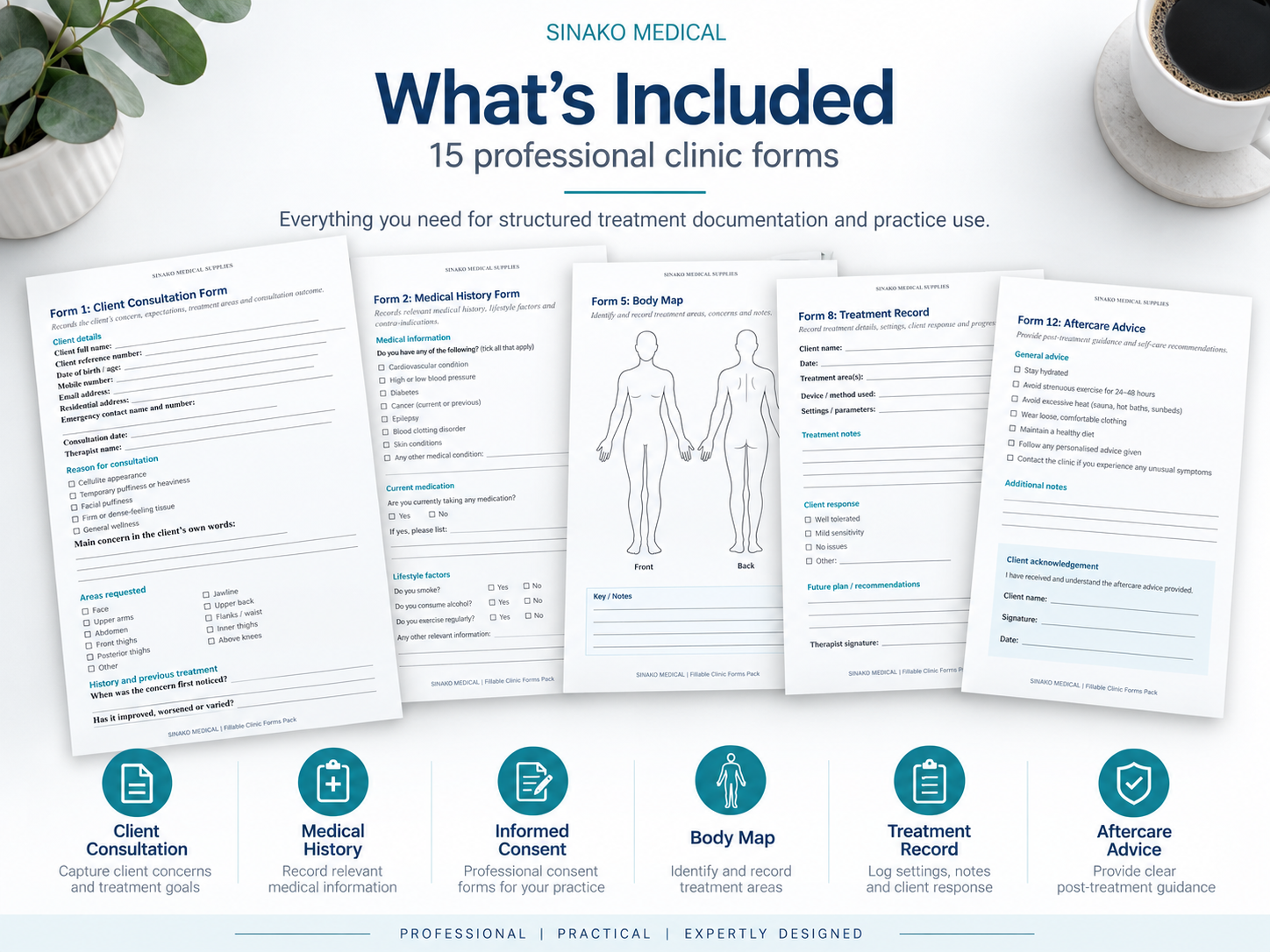 15 professional fillable PDF forms for Inner Ball Roller consultations, consent and treatment records