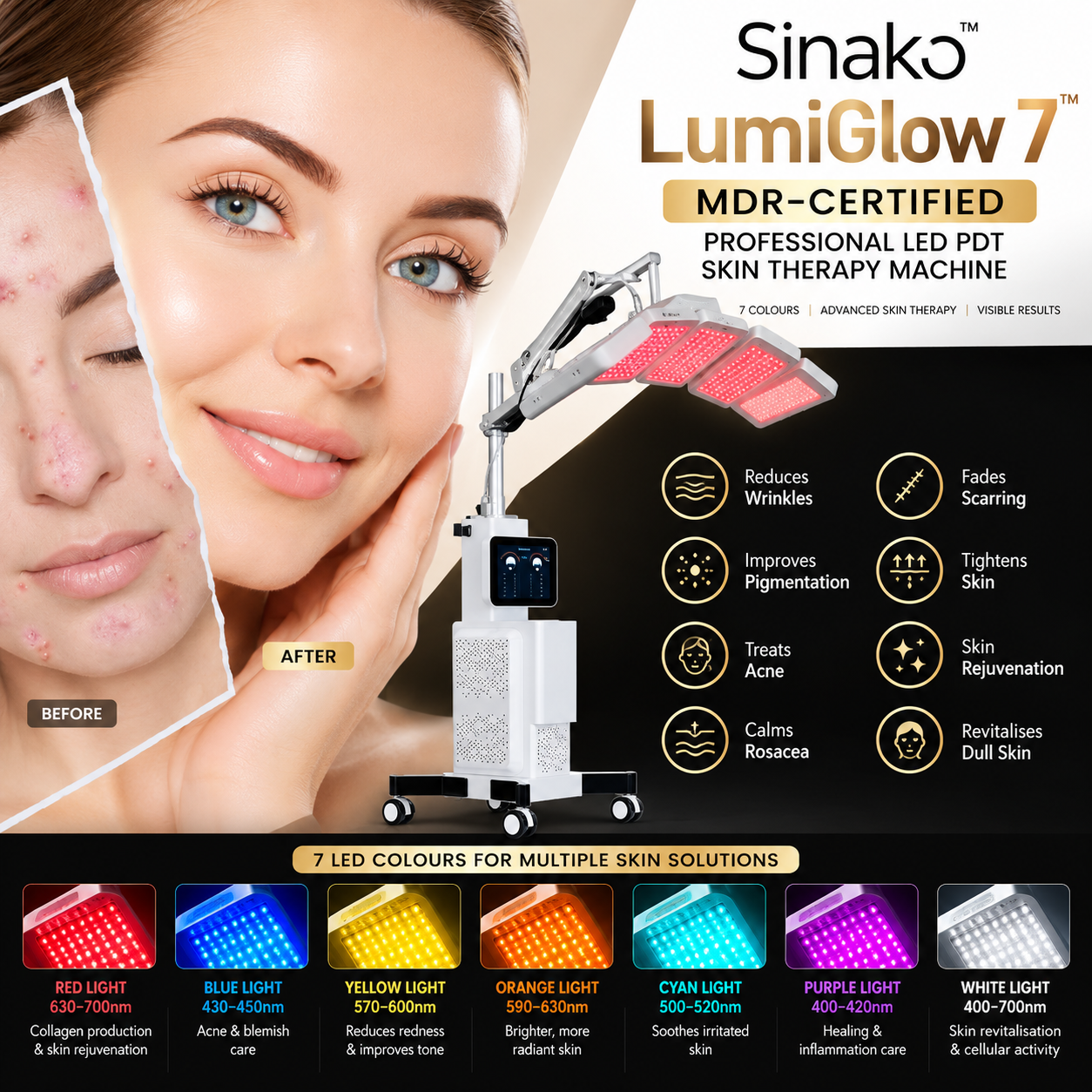 MDR certified LED phototherapy beauty lamp
