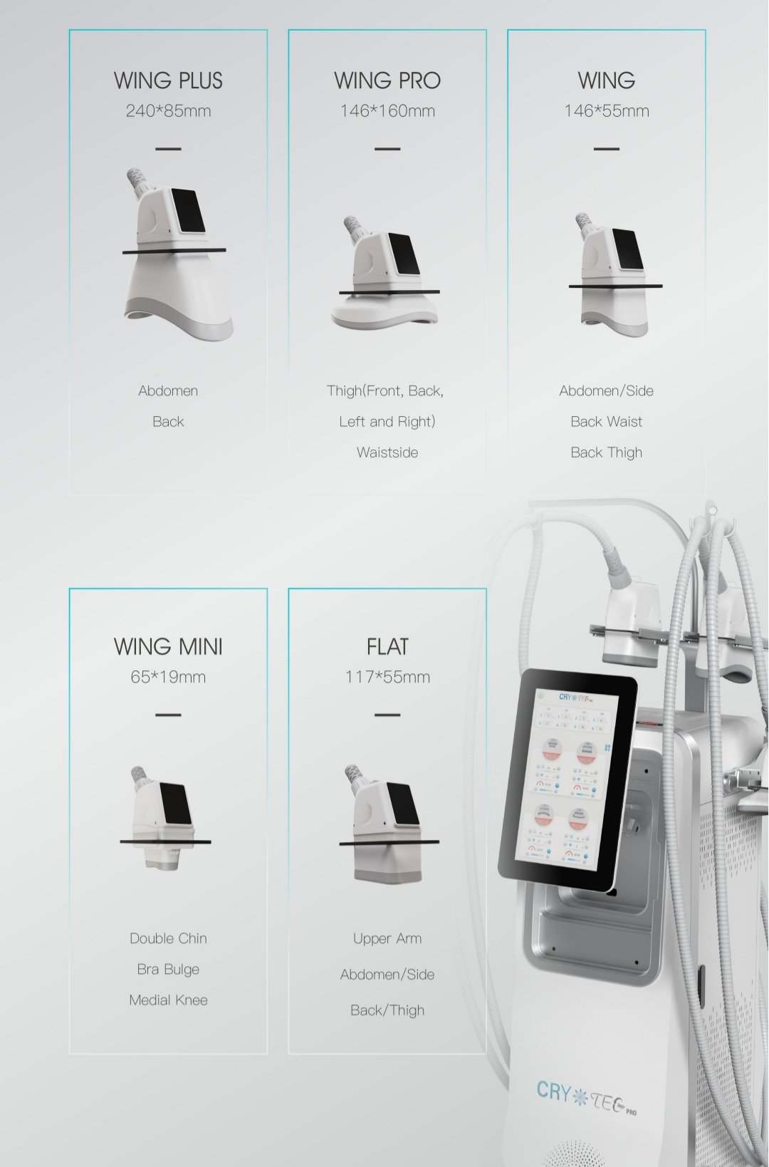 Cryo TEC Pro machine with interchangeable treatment heads