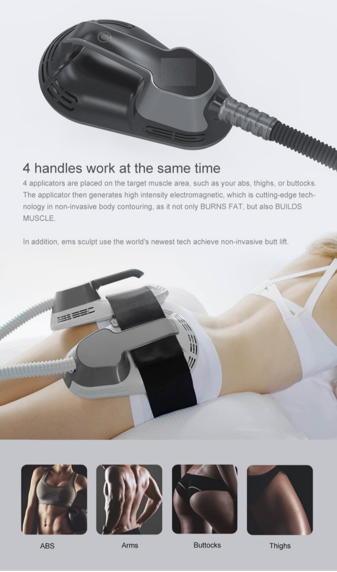 Four-applicator EMS body sculpting machine for targeted muscle stimulation